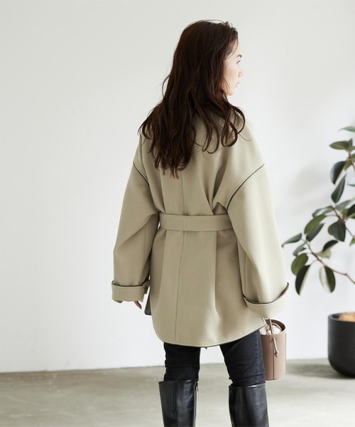 titivate（ティティベイト）の「ﾊﾟｲﾋﾟﾝｸﾞｽﾀﾝﾄﾞｶﾗｰﾊｰﾌｺｰﾄ（ステンカラーコート・レディース・オリーブ/アイボリー/モカ・M）」の17枚目の写真