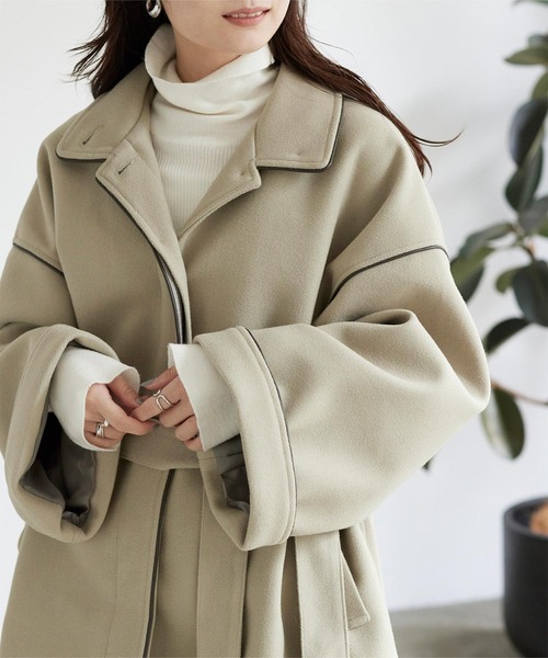 titivate（ティティベイト）の「ﾊﾟｲﾋﾟﾝｸﾞｽﾀﾝﾄﾞｶﾗｰﾊｰﾌｺｰﾄ（ステンカラーコート・レディース・オリーブ/アイボリー/モカ・M）」の14枚目の写真