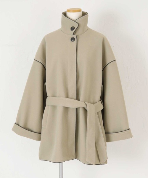 titivate（ティティベイト）の「ﾊﾟｲﾋﾟﾝｸﾞｽﾀﾝﾄﾞｶﾗｰﾊｰﾌｺｰﾄ（ステンカラーコート・レディース・オリーブ/アイボリー/モカ・M）」の5枚目の写真