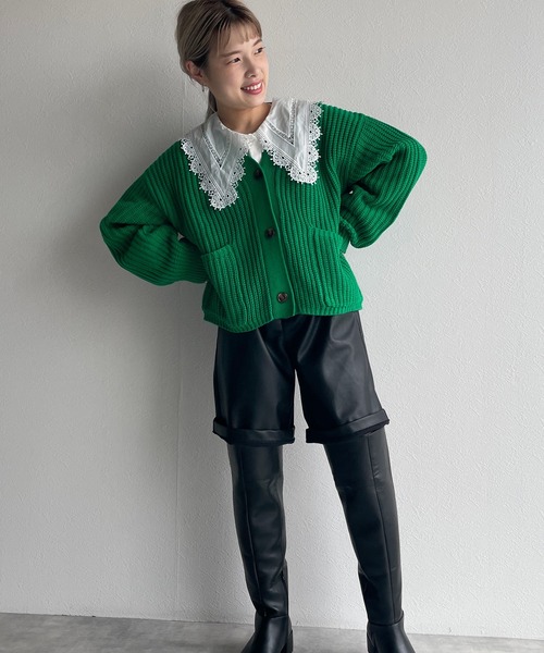 w closet（ダブルクローゼット）の「Vネックショート丈カーディガン（カーディガン/ボレロ・レディース・ベージュ/イエロー/グリーン/モスグリーン・FREE）」の20枚目の写真