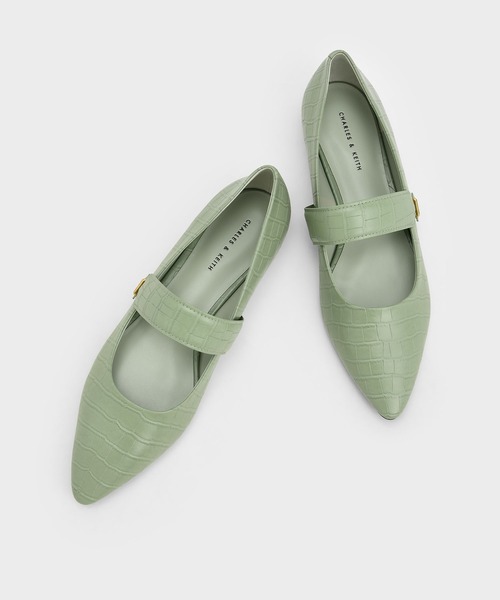 クロックエフェクトポインテッドトゥメリージェーンフラット/Croc-EffectPointed-ToeMaryJaneFlats
