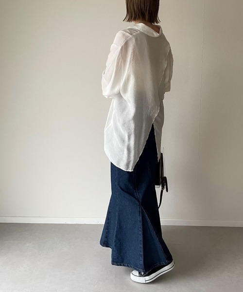 y/m by misato（イムバイミサト）の「シアーバッククロスシャツ（シャツ/ブラウス・レディース・ライトイエロー/オフホワイト・FREE）」の14枚目の写真