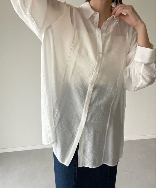 y/m by misato（イムバイミサト）の「シアーバッククロスシャツ（シャツ/ブラウス・レディース・ライトイエロー/オフホワイト・FREE）」の17枚目の写真