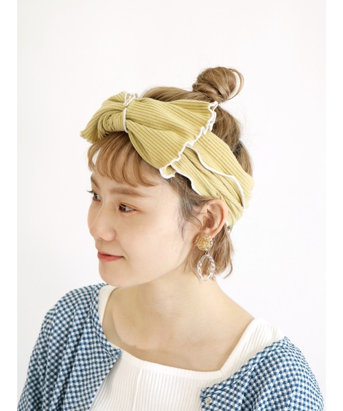 ehka sopo（エヘカソポ）の「配色メロ－リブターバン（ヘアバンド・レディース・ベージュ/ブラウン/イエロー・ﾌﾘ-）」の3枚目の写真