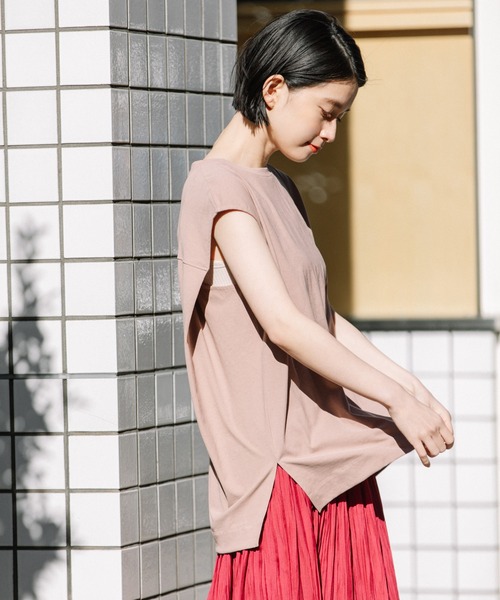 Munich（ミューニック）の「ヴィンテージツイストジャージスリーブレストップス（Tシャツ/カットソー・レディース・ホワイト/ブラック/ベージュ/スモークピンク・FREE）」の10枚目の写真