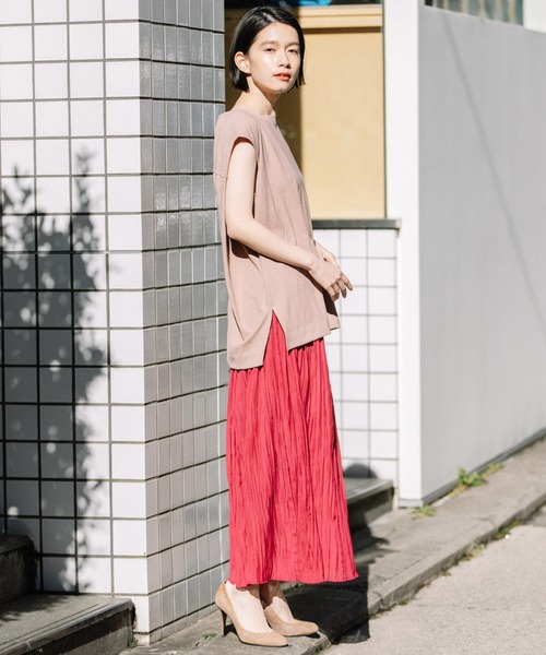 Munich（ミューニック）の「ヴィンテージツイストジャージスリーブレストップス（Tシャツ/カットソー・レディース・ホワイト/ブラック/ベージュ/スモークピンク・FREE）」の6枚目の写真