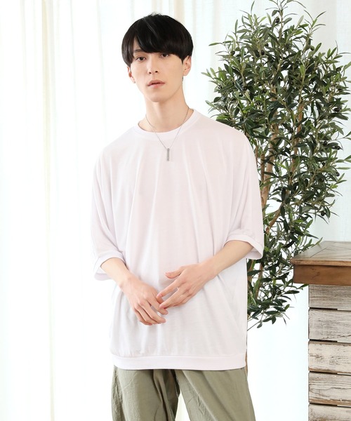 TopIsm(トップイズム)の「ワイドシルエット 無地ドルマンクルーネック 半袖カットソー(Tシャツ/カットソー・メンズ・ブルー/ブラック/チャコールグレー/ホワイト/ミント・L/M)」の2枚目の写真