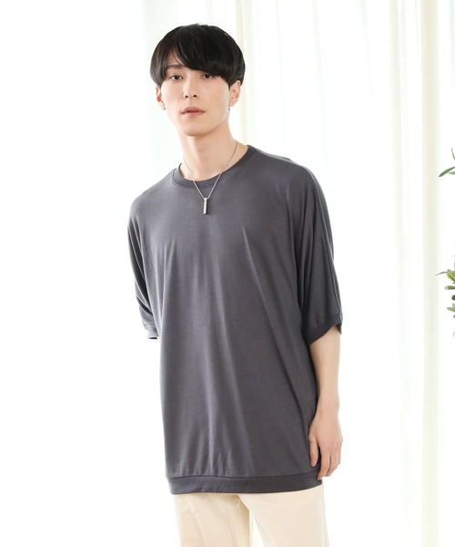 TopIsm(トップイズム)の「ワイドシルエット 無地ドルマンクルーネック 半袖カットソー(Tシャツ/カットソー・メンズ・ブルー/ブラック/チャコールグレー/ホワイト/ミント・L/M)」の4枚目の写真