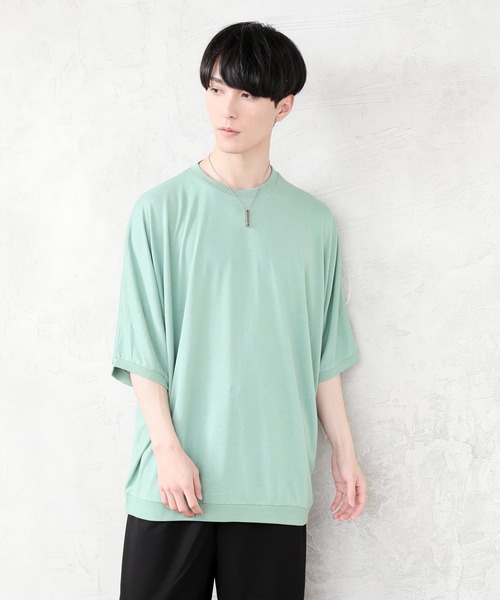 TopIsm(トップイズム)の「ワイドシルエット 無地ドルマンクルーネック 半袖カットソー(Tシャツ/カットソー・メンズ・ブルー/ブラック/チャコールグレー/ホワイト/ミント・L/M)」の5枚目の写真