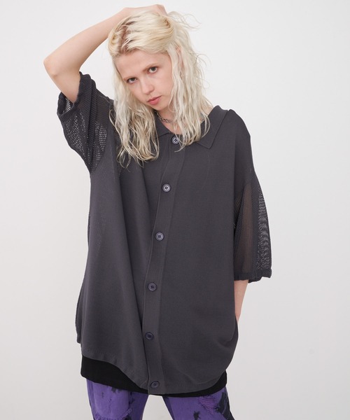 AIVER（アイバー）の「AIVER　ドライニットS/Sシャツ（シャツ/ブラウス・メンズ・ダークグレー/アイボリー/ブラック・MEDIUM/LARGE）」の3枚目の写真