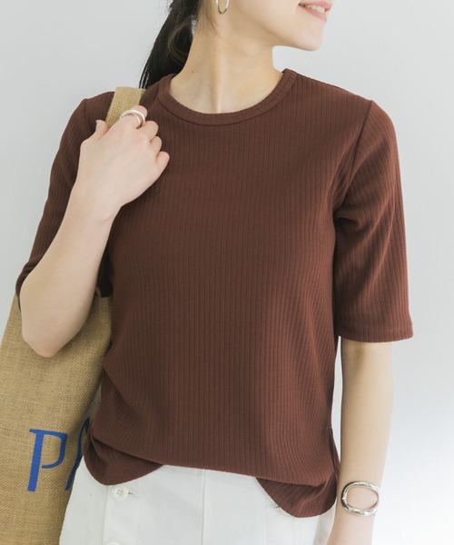 URBAN RESEARCH（アーバンリサーチ）の「『UR TECH ひやサラクール』AIR DRY 5分袖カットソー（Tシャツ/カットソー・レディース・ブラウン/ホワイト/ブラック/グリーン/グレー系その他/カーキ・FREE）」の4枚目の写真