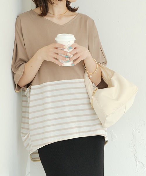 セール 浅vネックボーダードルマンtシャツ 手洗い可 Tシャツ カットソー Collage Gallardagalante コラージュガリャルダガランテ のファッション通販 Zozotown