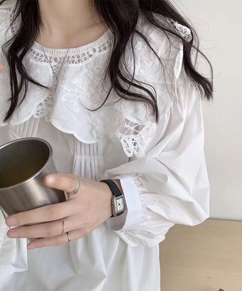 me+em select(ミームセレクト)の「刺繍かぎ編みレース襟タックブラウス(シャツ/ブラウス・レディース・ホワイト/ベージュ/ピンク・FREE)」の21枚目の写真