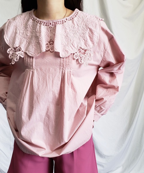 me+em select(ミームセレクト)の「刺繍かぎ編みレース襟タックブラウス(シャツ/ブラウス・レディース・ホワイト/ベージュ/ピンク・FREE)」の16枚目の写真