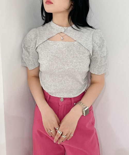 EPIMI E'PIMMY（エピミエピミー）の「2wayフロントディティールリブトップス（Tシャツ/カットソー・レディース・ブラック/杢グレー/ピンクベージュ・MEDIUM）」の2枚目の写真