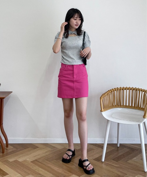 EPIMI E'PIMMY（エピミエピミー）の「2wayフロントディティールリブトップス（Tシャツ/カットソー・レディース・ブラック/杢グレー/ピンクベージュ・MEDIUM）」の7枚目の写真