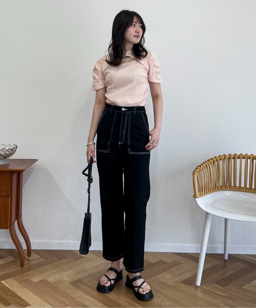 EPIMI E'PIMMY（エピミエピミー）の「2wayフロントディティールリブトップス（Tシャツ/カットソー・レディース・ブラック/杢グレー/ピンクベージュ・MEDIUM）」の10枚目の写真