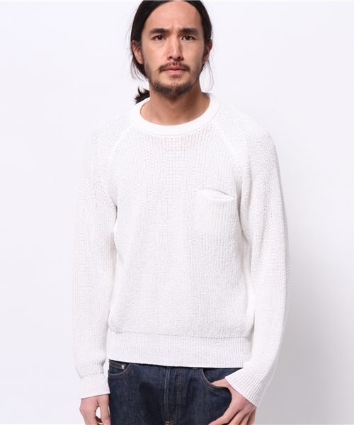 CIAOPANIC（チャオパニック）の「【Ciaopanic】T/C畦ポケ付P/O（ニット/セーター・メンズ・ネイビー/アイボリー・MEDIUM/LARGE）」の2枚目の写真