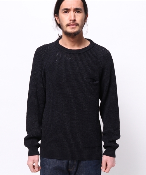 CIAOPANIC（チャオパニック）の「【Ciaopanic】T/C畦ポケ付P/O（ニット/セーター・メンズ・ネイビー/アイボリー・MEDIUM/LARGE）」の3枚目の写真