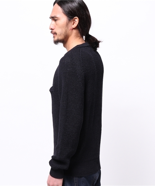 CIAOPANIC（チャオパニック）の「【Ciaopanic】T/C畦ポケ付P/O（ニット/セーター・メンズ・ネイビー/アイボリー・MEDIUM/LARGE）」の4枚目の写真