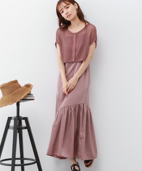 mysty woman(ミスティウーマン)の「メッシュトップス2Pキャミワンピース 297283(ワンピース・レディース・ブラック/ブラウン/ライトベージュ/ピンク系その他・FREE)」の4枚目の写真