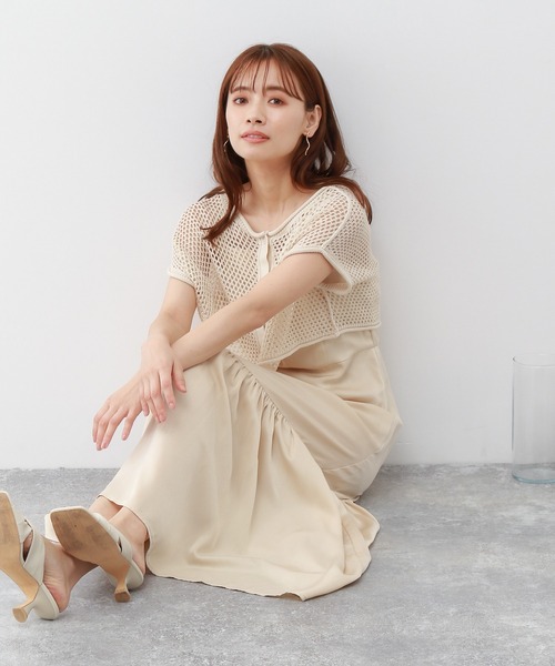 mysty woman(ミスティウーマン)の「メッシュトップス2Pキャミワンピース 297283(ワンピース・レディース・ブラック/ブラウン/ライトベージュ/ピンク系その他・FREE)」の3枚目の写真