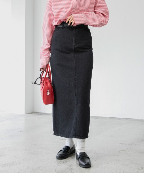 セール】バックスリットデニムロングタイトスカート（デニム