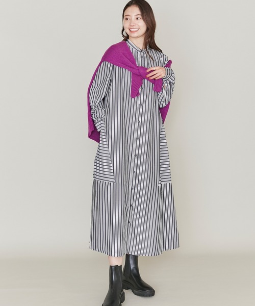 LAVEANGE(ラビアンジェ)の「ストライプ切替シャツワンピース(シャツワンピース・レディース・グリーン/ブラック/ネイビー・5L/LL/3L/4L/M)」の4枚目の写真
