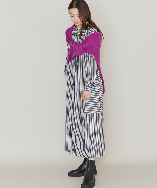 LAVEANGE(ラビアンジェ)の「ストライプ切替シャツワンピース(シャツワンピース・レディース・グリーン/ブラック/ネイビー・5L/LL/3L/4L/M)」の5枚目の写真