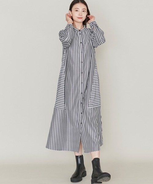 LAVEANGE(ラビアンジェ)の「ストライプ切替シャツワンピース(シャツワンピース・レディース・グリーン/ブラック/ネイビー・5L/LL/3L/4L/M)」の7枚目の写真