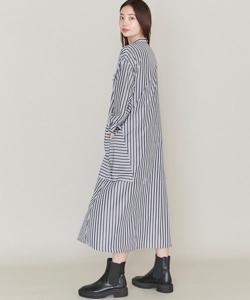 LAVEANGE(ラビアンジェ)の「ストライプ切替シャツワンピース(シャツワンピース・レディース・グリーン/ブラック/ネイビー・5L/LL/3L/4L/M)」の8枚目の写真