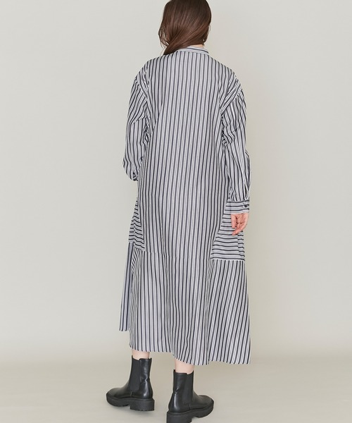 LAVEANGE(ラビアンジェ)の「ストライプ切替シャツワンピース(シャツワンピース・レディース・グリーン/ブラック/ネイビー・5L/LL/3L/4L/M)」の10枚目の写真