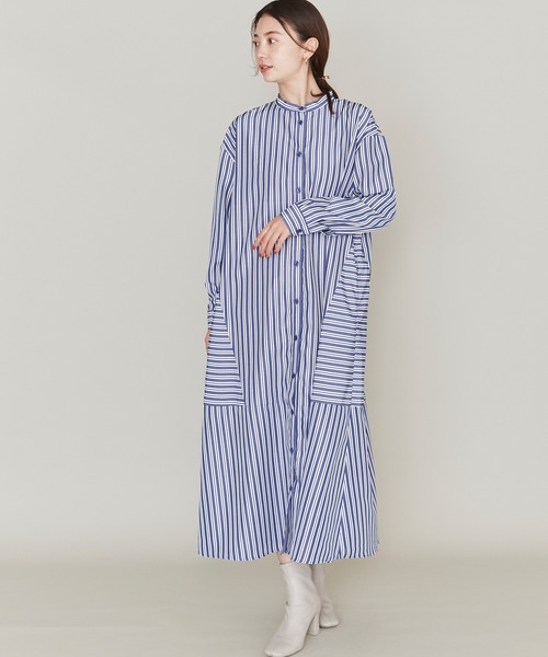 LAVEANGE(ラビアンジェ)の「ストライプ切替シャツワンピース(シャツワンピース・レディース・グリーン/ブラック/ネイビー・5L/LL/3L/4L/M)」の14枚目の写真