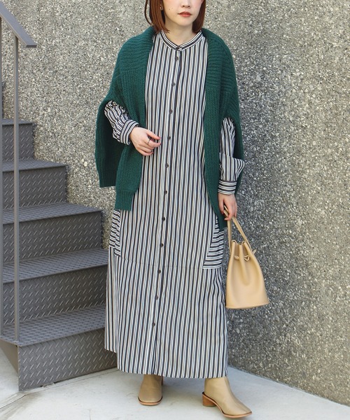 LAVEANGE(ラビアンジェ)の「ストライプ切替シャツワンピース(シャツワンピース・レディース・グリーン/ブラック/ネイビー・5L/LL/3L/4L/M)」の21枚目の写真