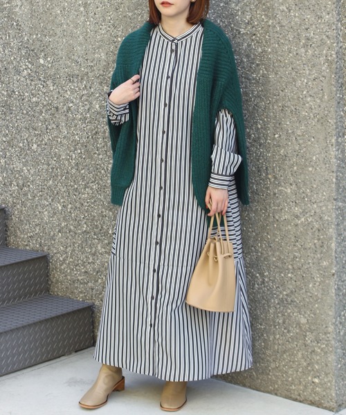 LAVEANGE(ラビアンジェ)の「ストライプ切替シャツワンピース(シャツワンピース・レディース・グリーン/ブラック/ネイビー・5L/LL/3L/4L/M)」の22枚目の写真