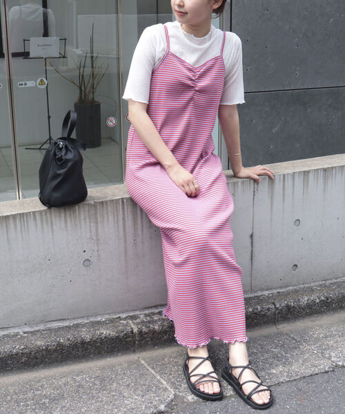 fredy emue（フレディエミュ）の「ボーダーリブタイトキャミワンピース（ワンピース・レディース・ホワイト系その他/グリーン系その他/パープル系その他/ピンク系その他・38）」の3枚目の写真