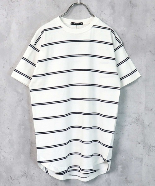 THE CASUAL（カジュアル）の「ビッグシルエット ボーダーワンピース キッズ（ワンピース・キッズ・ブラック/ベージュ/オフホワイト/杢グレー/チャコール/モカ/ベージュ系/グリーン/ブルー/ネイビー/ネイビー系/ラベンダー・110cm/120cm/130cm/140cm/150cm/160cm）」の2枚目の写真