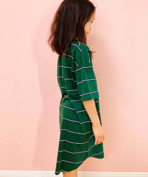 THE CASUAL（カジュアル）の「ビッグシルエット ボーダーワンピース キッズ（ワンピース・キッズ・ブラック/ベージュ/オフホワイト/杢グレー/チャコール/モカ/ベージュ系/グリーン/ブルー/ネイビー/ネイビー系/ラベンダー・110cm/120cm/130cm/140cm/150cm/160cm）」の15枚目の写真