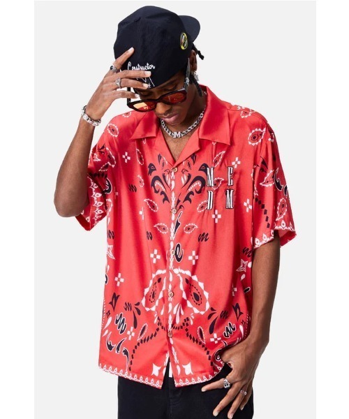 M.E.D.M（エムイーディーエム）の「A'GEM/9 × .kom『M.E.D.M/エムイーディーエム』CASHEW FLOWER SHIRT/MEDM カシューフラワー バンダナ柄 半袖 開襟 シャツ（シャツ/ブラウス・レディース・ブラック/レッド/グリーン・L）」の3枚目の写真