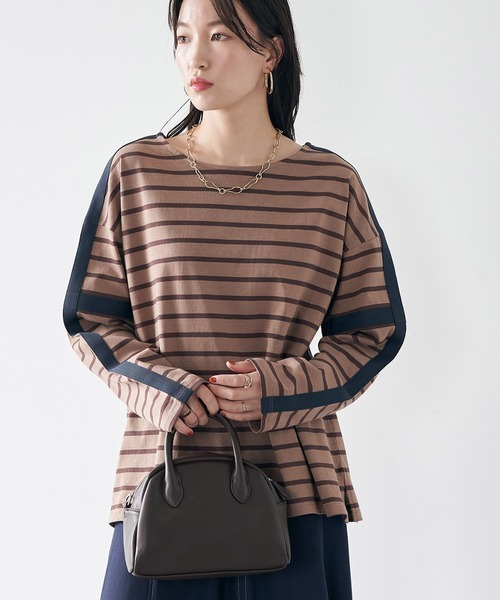 earth music&ecology（アースミュージックアンドエコロジー）の「カラーパイピングボーダープルオーバー（Tシャツ/カットソー・レディース・ブラウン/グレー/グリーン/アイボリー・FREE）」の4枚目の写真