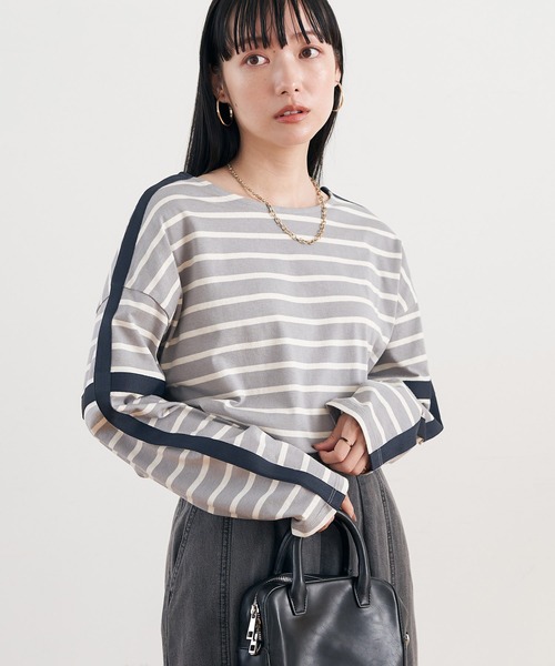 earth music&ecology（アースミュージックアンドエコロジー）の「カラーパイピングボーダープルオーバー（Tシャツ/カットソー・レディース・ブラウン/グレー/グリーン/アイボリー・FREE）」の3枚目の写真