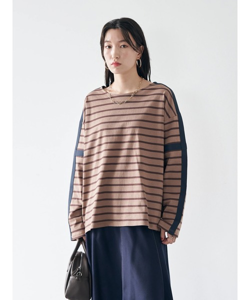 earth music&ecology（アースミュージックアンドエコロジー）の「カラーパイピングボーダープルオーバー（Tシャツ/カットソー・レディース・ブラウン/グレー/グリーン/アイボリー・FREE）」の7枚目の写真