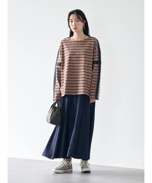 earth music&ecology（アースミュージックアンドエコロジー）の「カラーパイピングボーダープルオーバー（Tシャツ/カットソー・レディース・ブラウン/グレー/グリーン/アイボリー・FREE）」の9枚目の写真