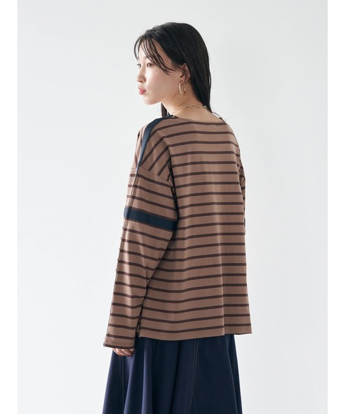 earth music&ecology（アースミュージックアンドエコロジー）の「カラーパイピングボーダープルオーバー（Tシャツ/カットソー・レディース・ブラウン/グレー/グリーン/アイボリー・FREE）」の5枚目の写真