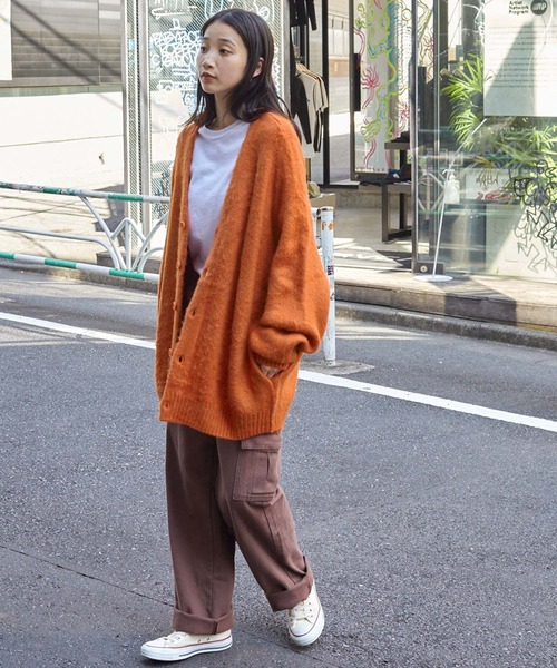 モヘアライクカラーリングニットオーバールーズカーディガン