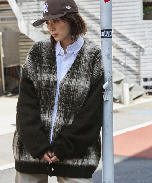 モヘアライクカラーリングニットオーバールーズカーディガン