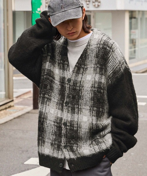 モヘアライクカラーリングニットオーバールーズカーディガン