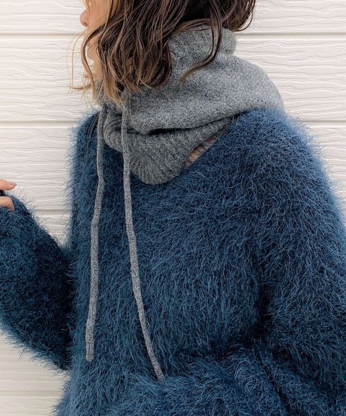 Q（キュー）の「バラクラバフードウォーマー（ネックウォーマー/スヌード・レディース・ブラック/ライトグレー・ONE SIZE）」の5枚目の写真