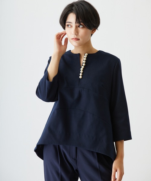 SMILE ORCHID(スマイルオーキッド)の「パール付きキーネック厚手ブラウス&テーパードパンツ2点セットアップ(スーツセット・レディース・ブラック/ネイビー/アイボリー・M/L)」の21枚目の写真