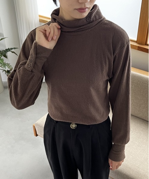 Amourire（アムリール）の「テレコハイネックプルオーバー（Tシャツ/カットソー・レディース・ベージュ/グリーン/ブラウン/ブラック・M/L）」の2枚目の写真